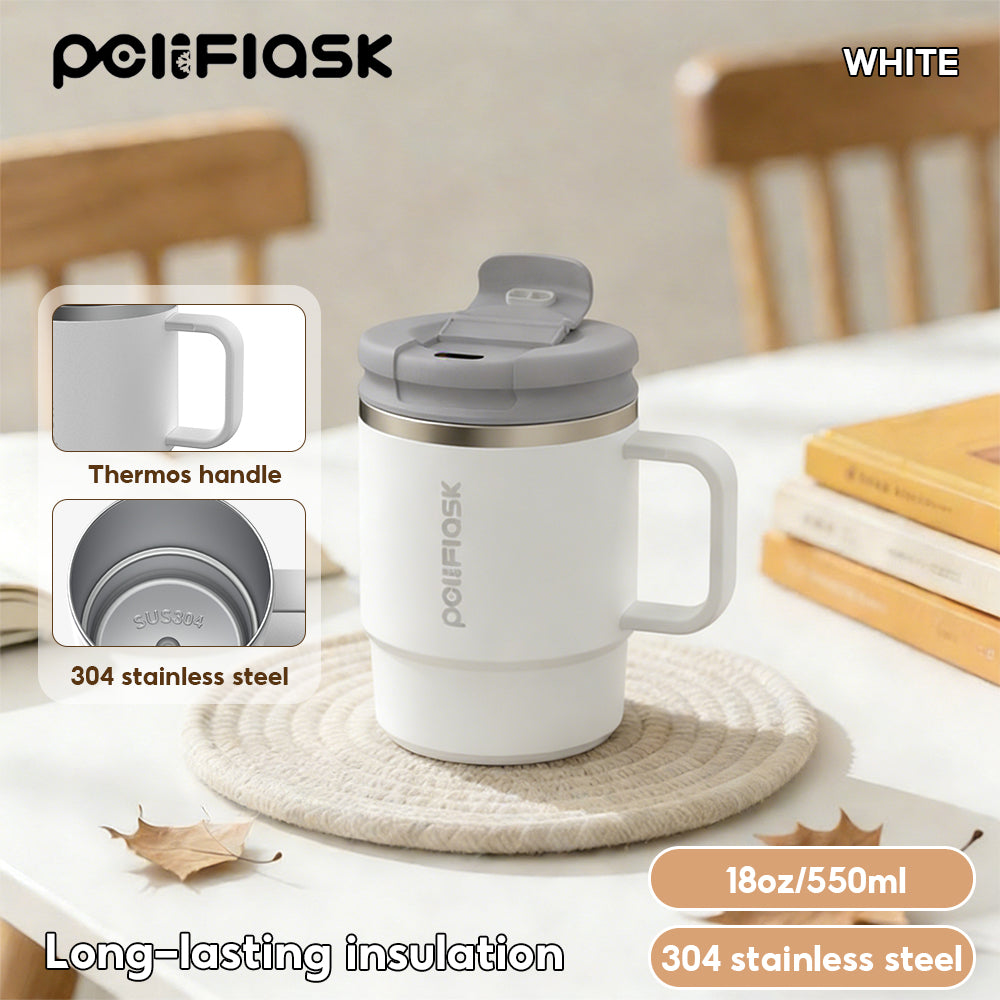 Peliflask 18oz Stainless Steel Coffee Mug with Handle – Leakproof Insulated Office Cup