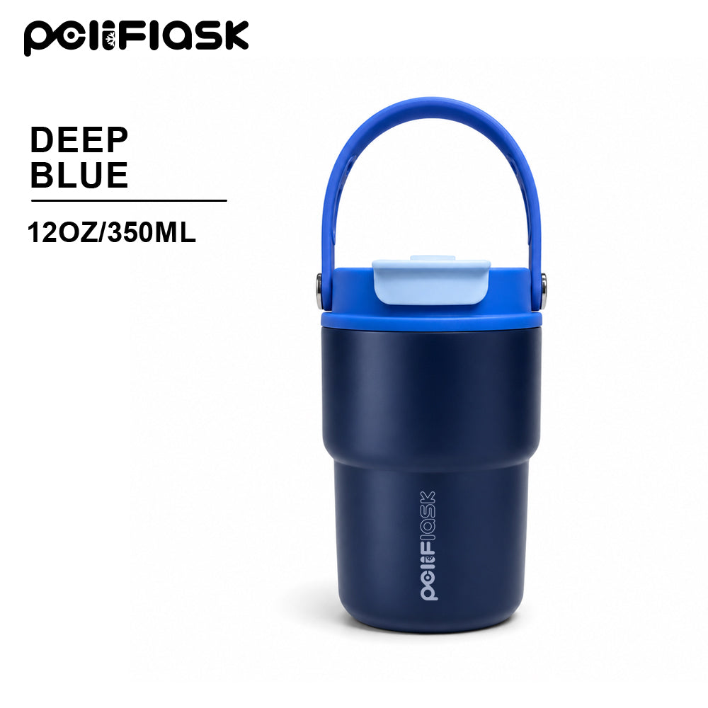 Peliflask 12oz Ceramic Coffee Mug with Soft Handle & Sip/Straw Lid – Portable Cup for Office & Home