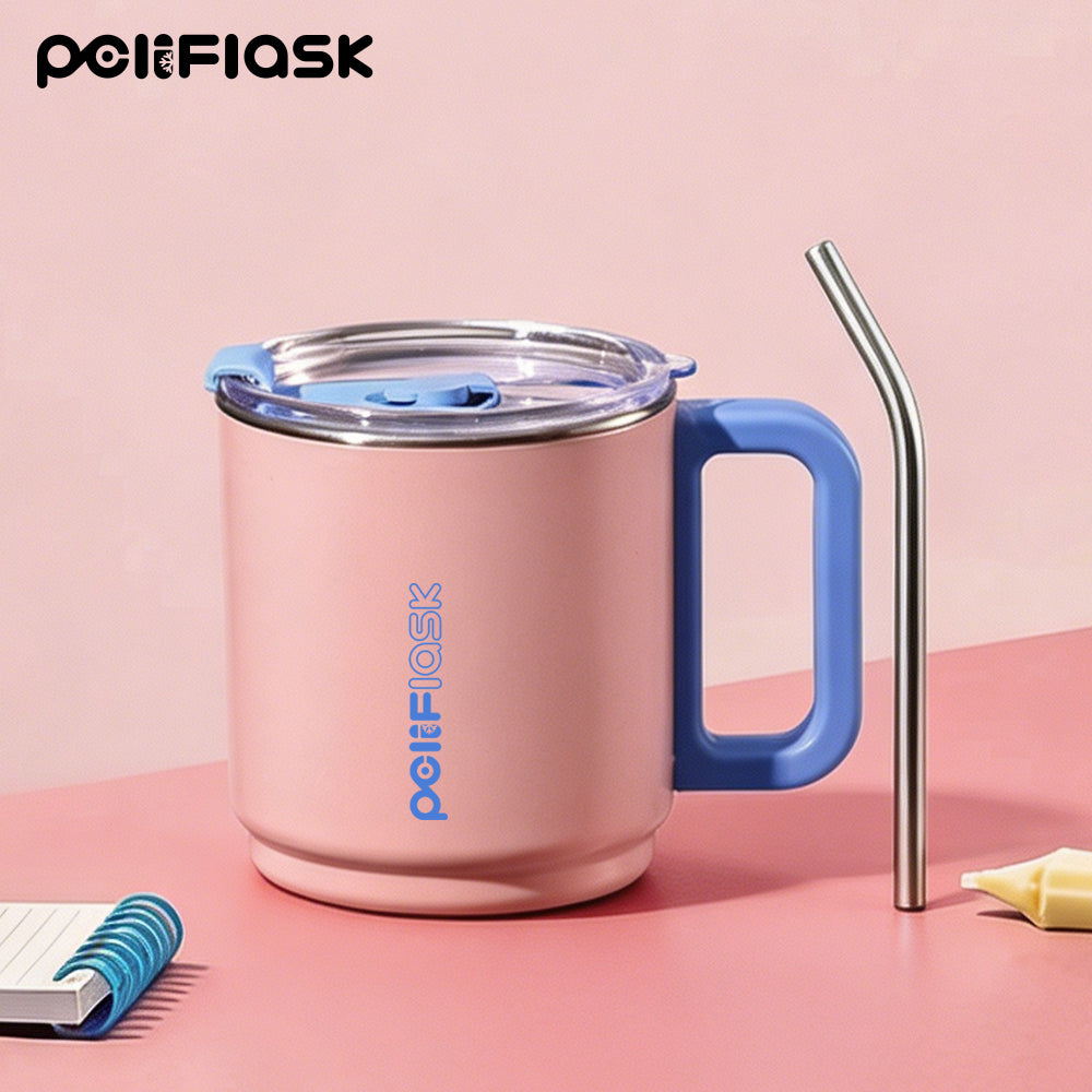 Peliflask 15oz Dopamine Stainless Steel Coffee Mug with Handle & Straw – Insulated Tumbler for Office, Home & Travel