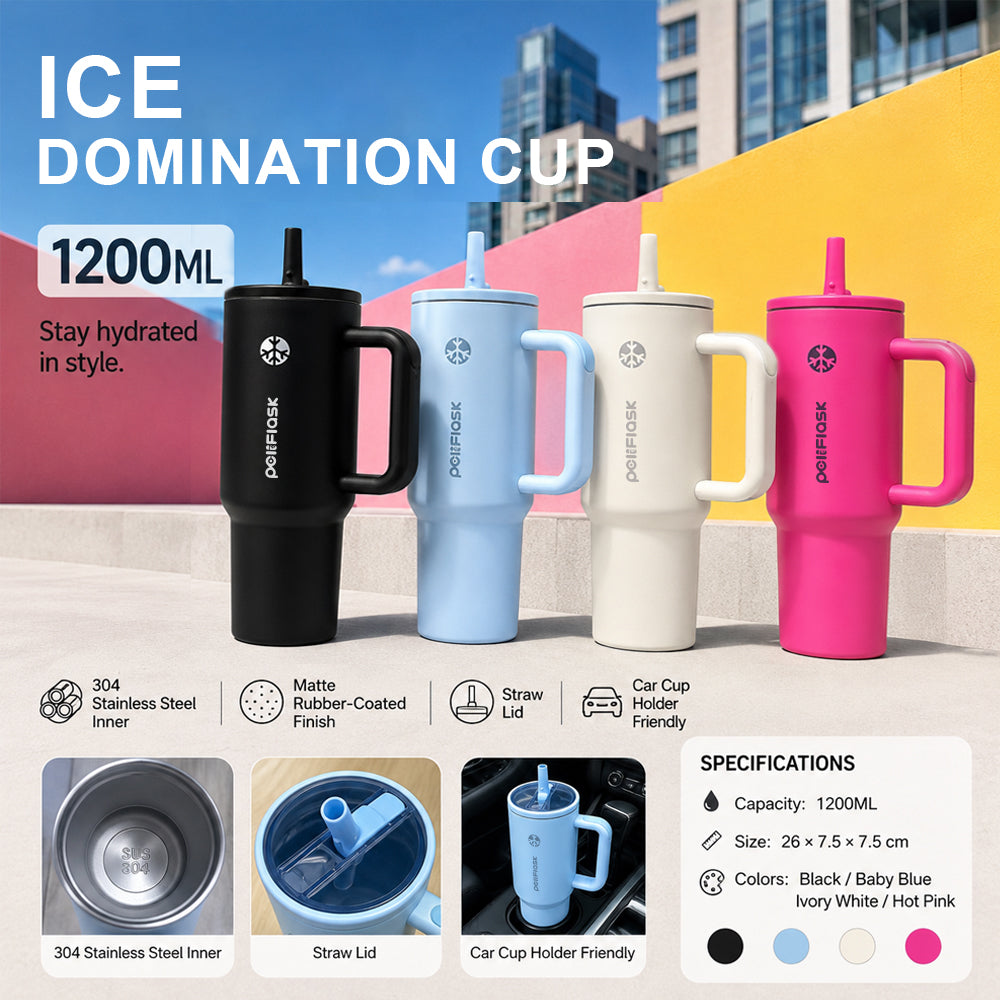 Peliflask 40oz Ice Tyrant Stainless Steel Insulated Tumbler with Handle & Straw Lid – 1200ml Large Capacity Car Cup for Cold & Hot Drinks