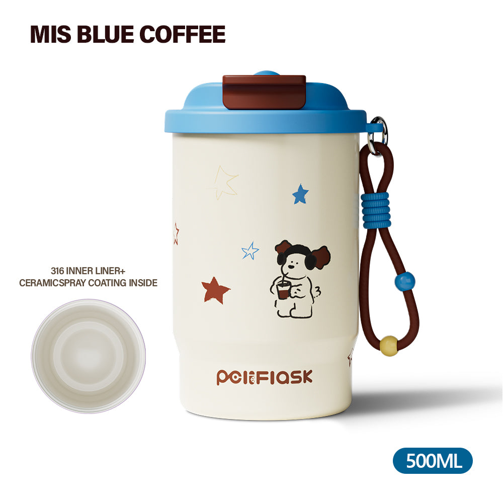 Peliflask Ceramic Liner Coffee Cup with Straw Flask Hot And Cold Tumbler-500ML