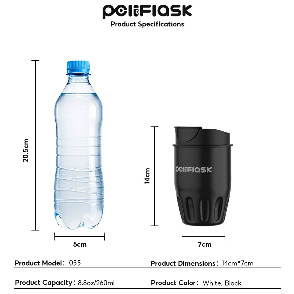 Peliflask 260ml Mini Insulated Coffee Mug with Lid – Stainless Steel Pocket Travel Mug Leakproof