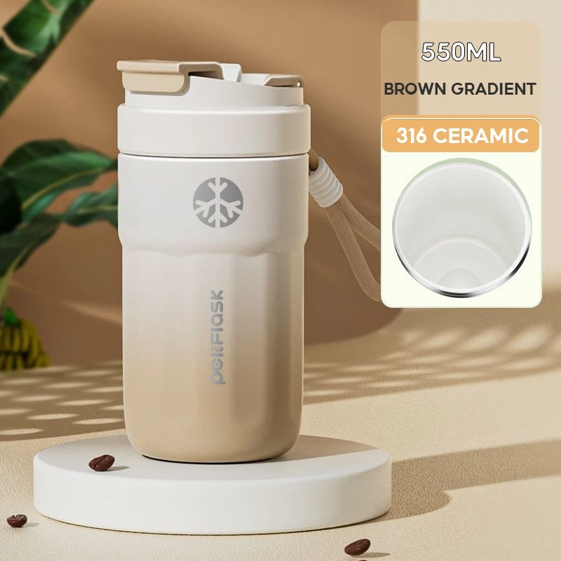 Peliflask Ceramic Lined Insulated Coffee Mug with Lid – 316 Stainless Steel Vacuum Travel Mug 400ml / 550ml