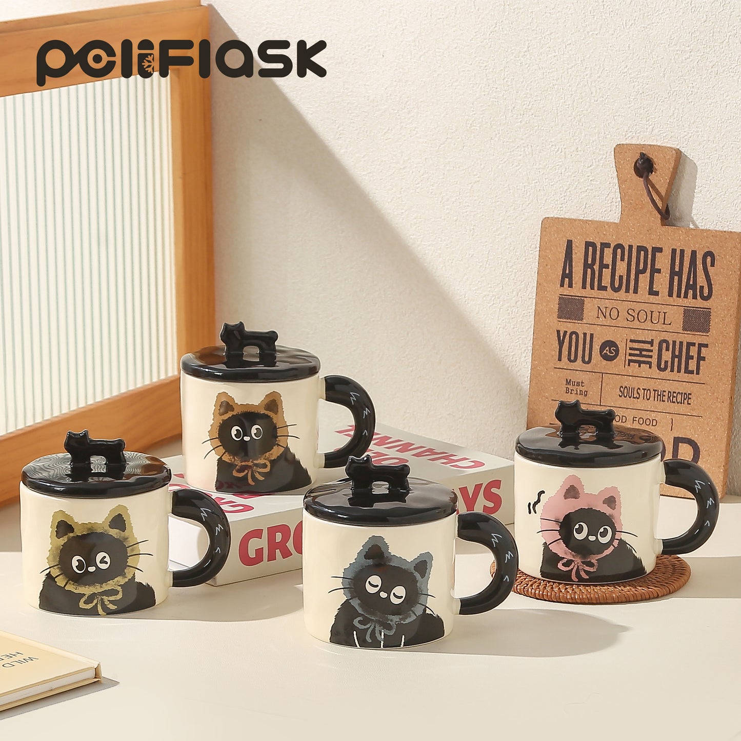 Peliflask Cute Cat Ceramic Mug with Lid – 360ML Kawaii Coffee Cup Gift