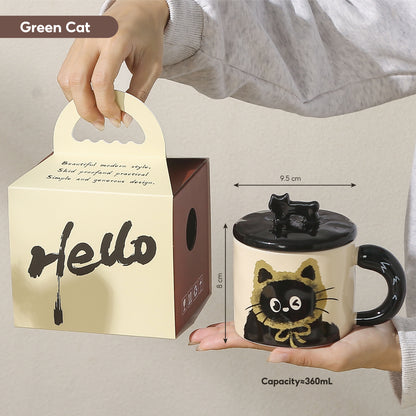 Peliflask Cute Cat Ceramic Mug with Lid – 360ML Kawaii Coffee Cup Gift