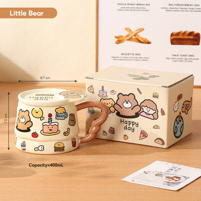 Peliflask Cute Cartoon Graffiti Ceramic Mug with Lid – 400ML Aesthetic Coffee Cup