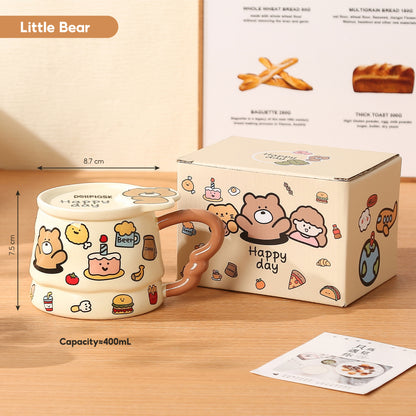 Peliflask Cute Cartoon Graffiti Ceramic Mug with Lid – 400ML Aesthetic Coffee Cup