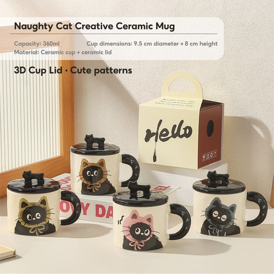Peliflask Cute Cat Ceramic Mug with Lid – 360ML Kawaii Coffee Cup Gift