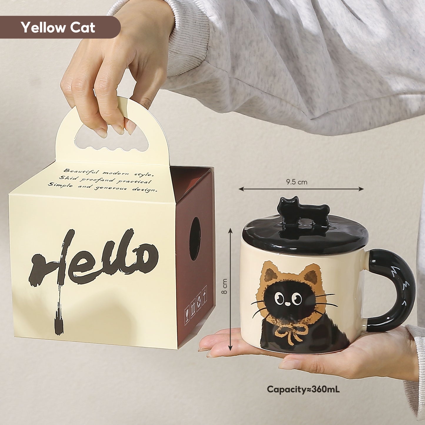 Peliflask Cute Cat Ceramic Mug with Lid – 360ML Kawaii Coffee Cup Gift