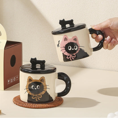Peliflask Cute Cat Ceramic Mug with Lid – 360ML Kawaii Coffee Cup Gift