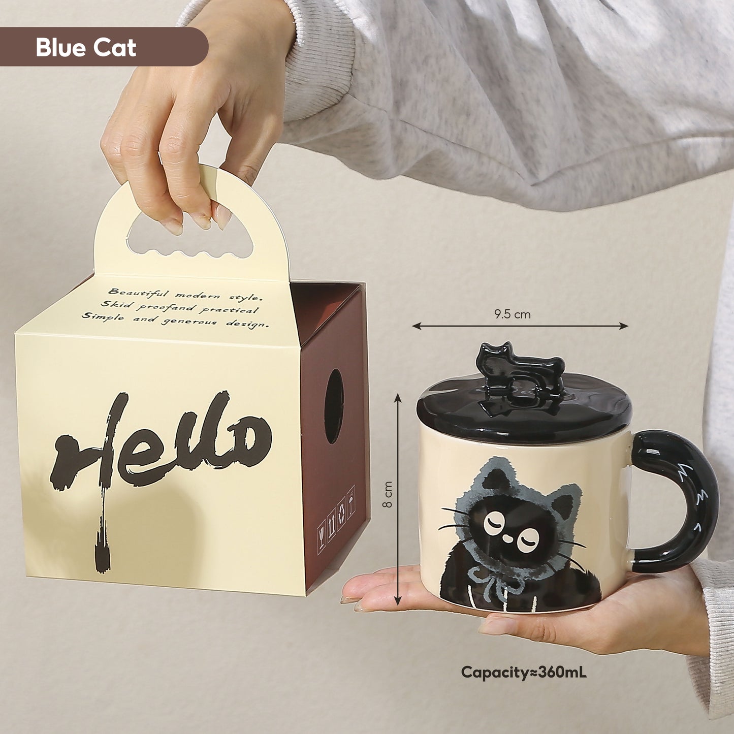 Peliflask Cute Cat Ceramic Mug with Lid – 360ML Kawaii Coffee Cup Gift
