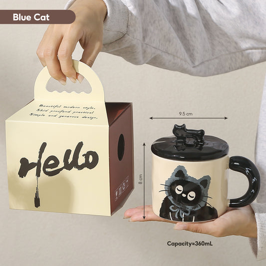 Peliflask Cute Cat Ceramic Mug,With Lid Coffee Cup-360ML