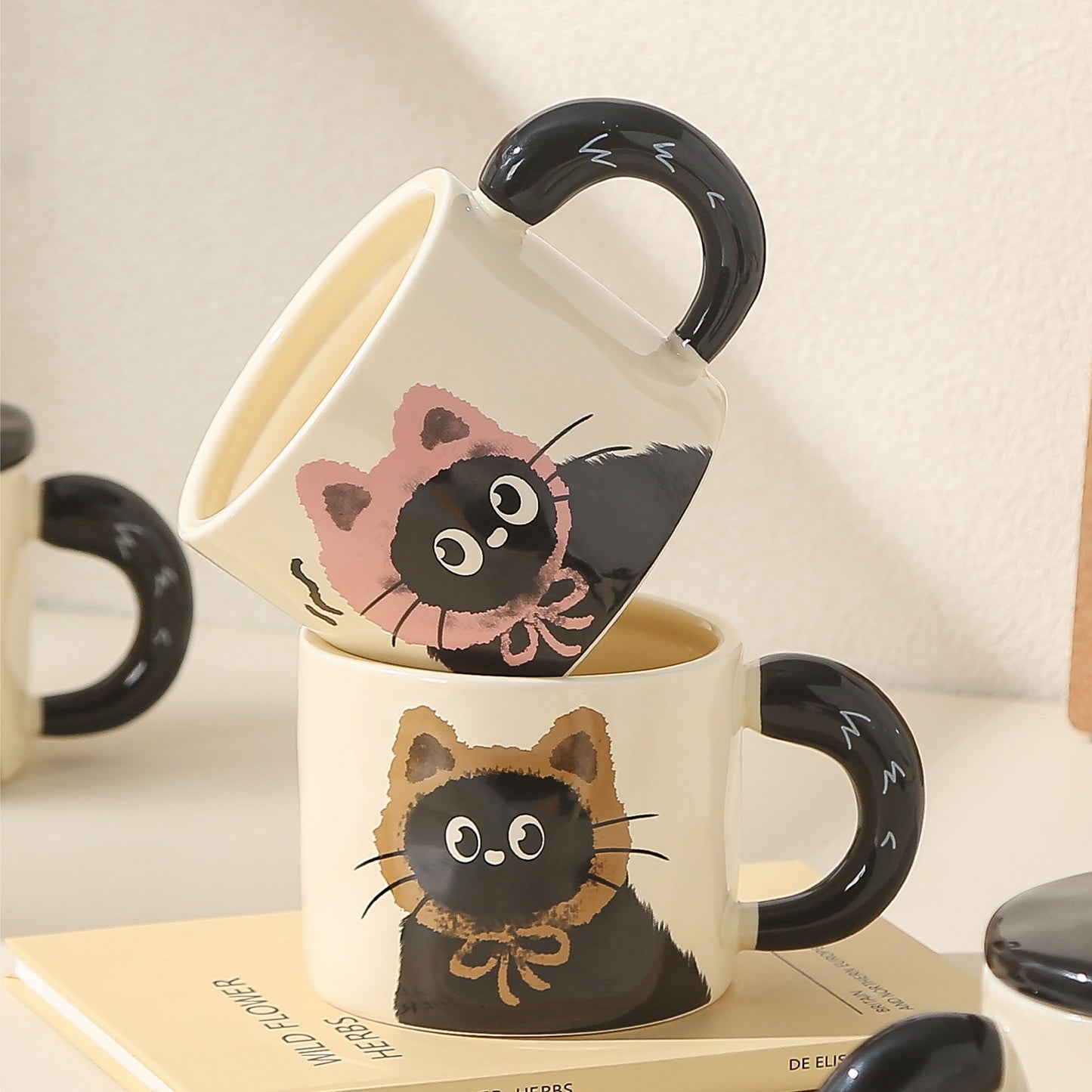 Peliflask Cute Cat Ceramic Mug with Lid – 360ML Kawaii Coffee Cup Gift