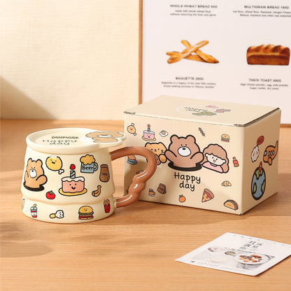 Peliflask Cute Cartoon Graffiti Ceramic Mug with Lid – 400ML Aesthetic Coffee Cup
