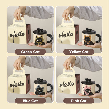 Peliflask Cute Cat Ceramic Mug with Lid – 360ML Kawaii Coffee Cup Gift