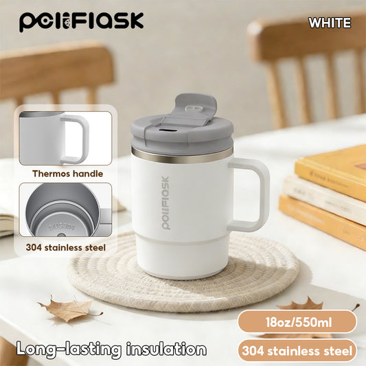 Peliflask 18oz Stainless Steel Coffee Mug Insulated Cup Vacuum Mug Office Mug Leakproof With Handle