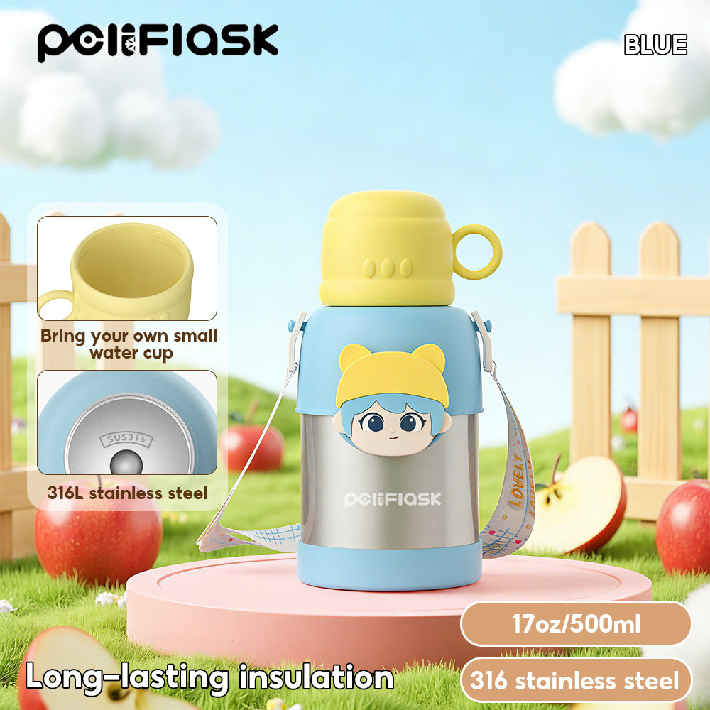 Peliflask 500ml Children's Cartoon Water Kettle Portable Outdoor Kettle Tumbler With Straw And Lid