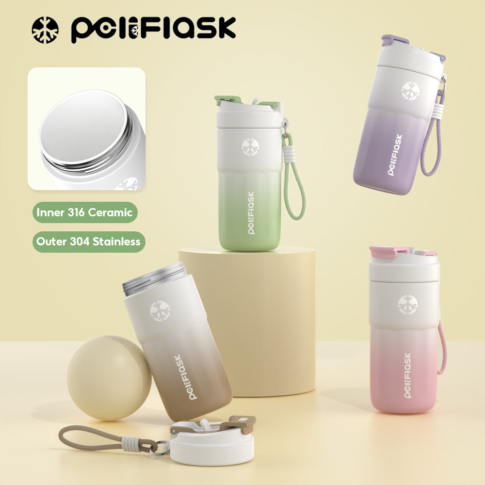 Peliflask Ceramic Lined Insulated Coffee Mug with Lid – 316 Stainless Steel Vacuum Travel Mug 400ml / 550ml