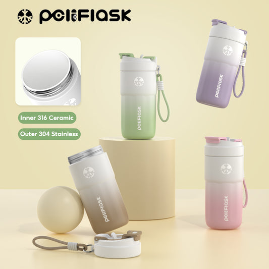 Peliflask Ceramic Lined Insulated Coffee Mug with Lid – 316 Stainless Steel Vacuum Travel Mug 400ml / 550ml