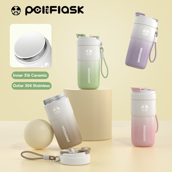 Peliflask Ceramic Lined Insulated Coffee Mug with Lid – 316 Stainless Steel Vacuum Travel Mug 400ml / 550ml