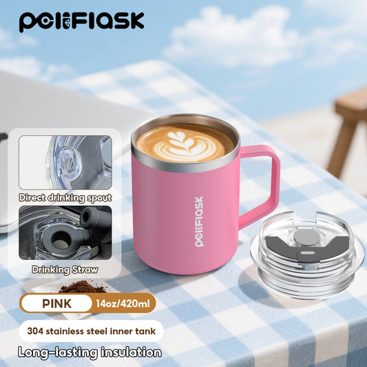 Peliflask 14oz Insulated Coffee Mug with Handle & Lid – Stainless Steel Thermal Cup for Office & Home