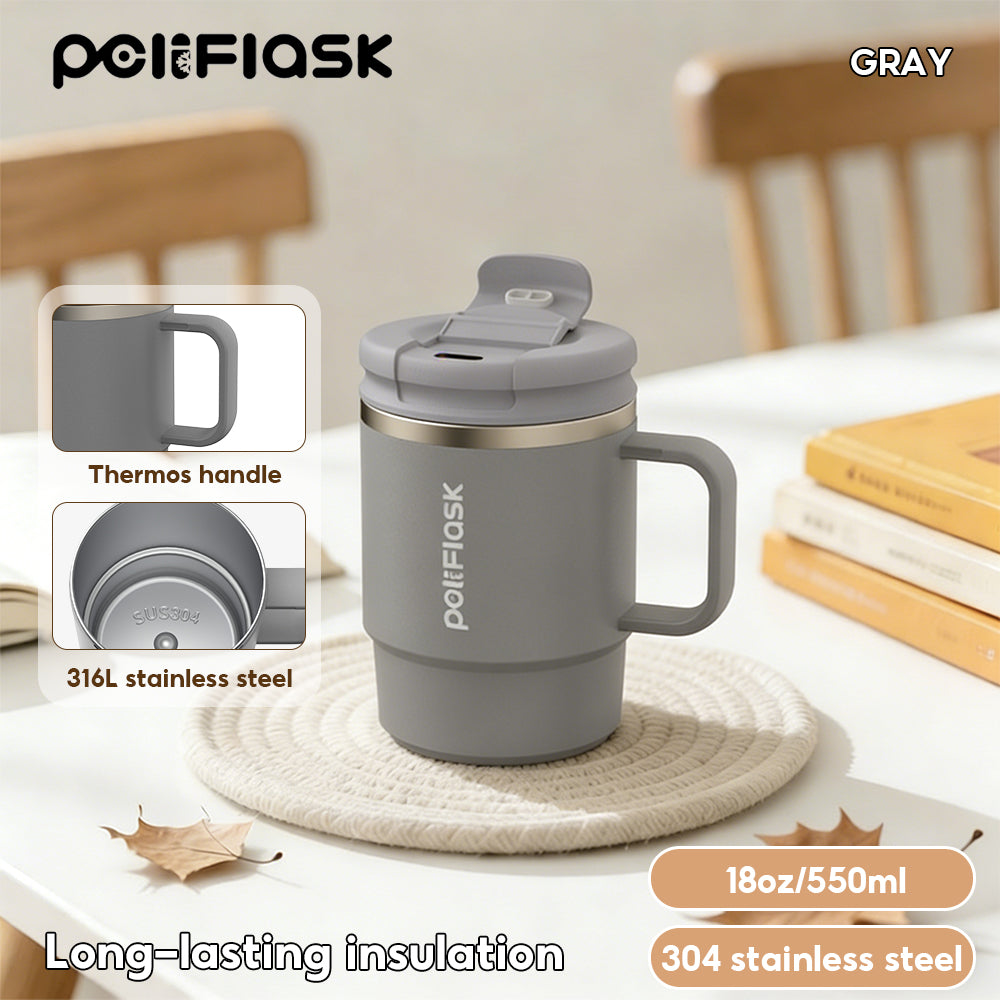 Peliflask 18oz Stainless Steel Coffee Mug Insulated Cup Vacuum Mug Office Mug Leakproof With Handle
