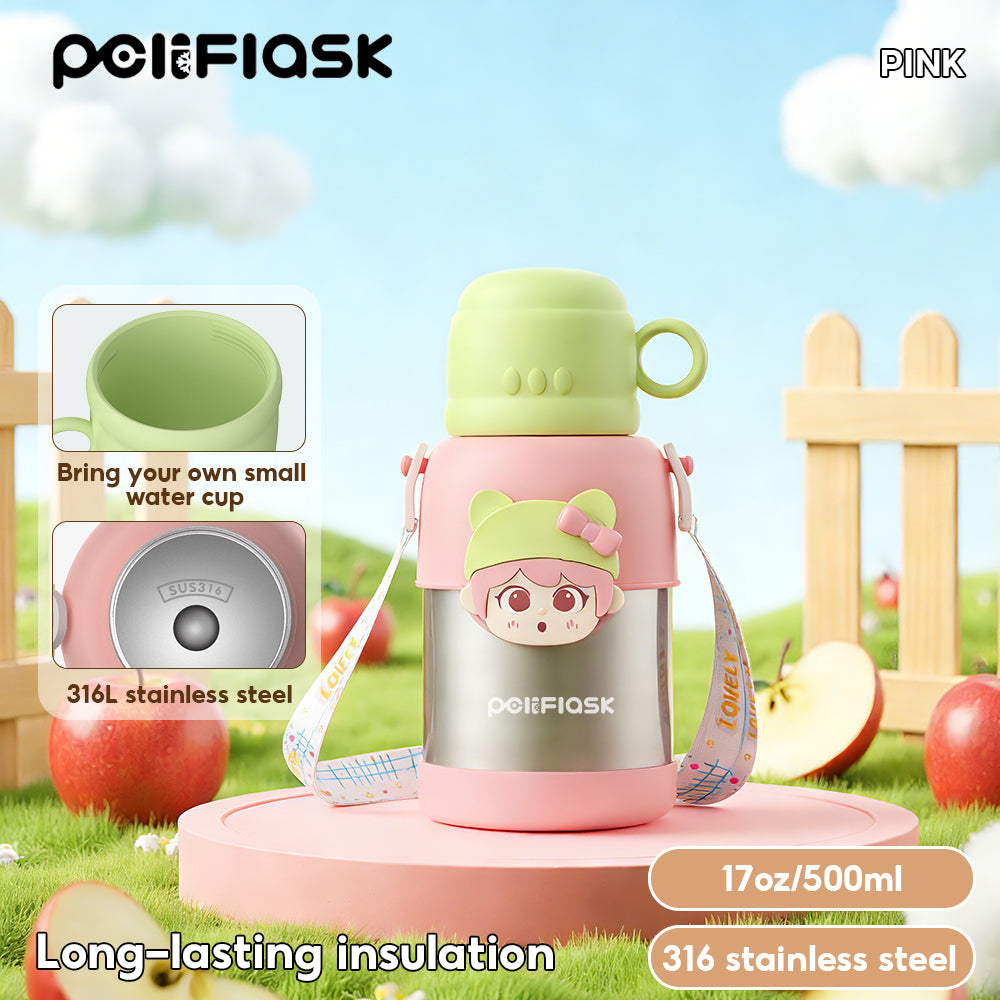 Peliflask 500ml Children's Cartoon Water Kettle Portable Outdoor Kettle Tumbler With Straw And Lid