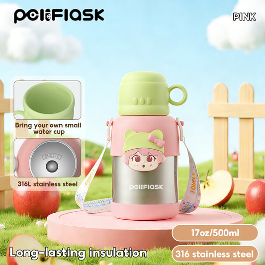 Peliflask 500ml Children's Cartoon Water Kettle Portable Outdoor Kettle Tumbler With Straw And Lid