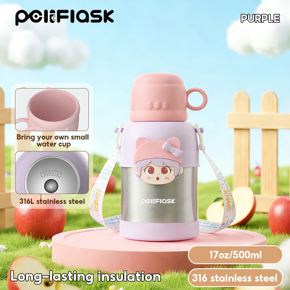 Peliflask 500ml Children's Cartoon Water Kettle Portable Outdoor Kettle Tumbler With Straw And Lid