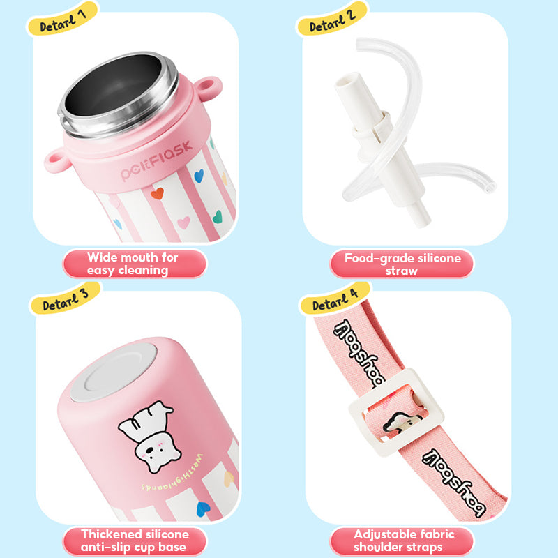 Peliflask 600ml Cute Insulated Straw Cup – Pop-Up Lid Leakproof Tumbler with Strap (Hot & Cold)