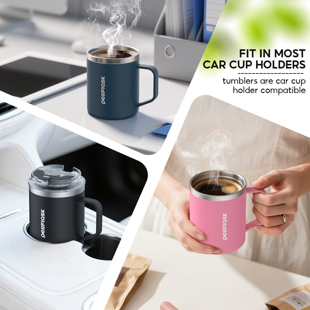 Peliflask 14oz Insulated Coffee Mug with Handle & Lid – Stainless Steel Thermal Cup for Office & Home