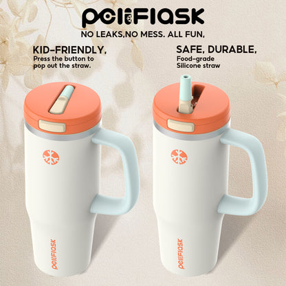 Peliflask 32oz Stainless Steel Insulated Tumbler with Foldable Straw & Handle – Leakproof Travel Cup