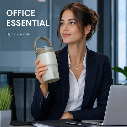 Peliflask 12oz Ceramic Coffee Mug with Soft Handle & Sip/Straw Lid – Portable Cup for Office & Home