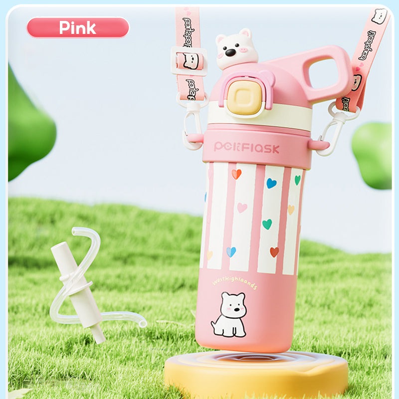 Peliflask 600ml Cute Insulated Straw Cup – Pop-Up Lid Leakproof Tumbler with Strap (Hot & Cold)