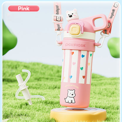 Peliflask 600ml Cute Insulated Straw Cup – Pop-Up Lid Leakproof Tumbler with Strap (Hot & Cold)