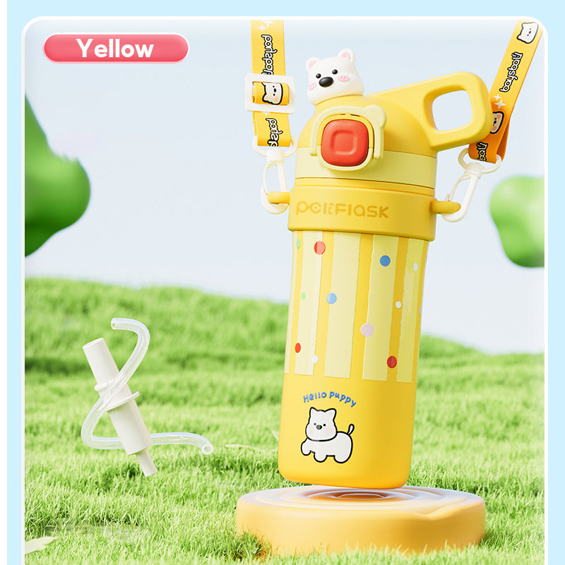Peliflask 600ml Cute Insulated Straw Cup – Pop-Up Lid Leakproof Tumbler with Strap (Hot & Cold)