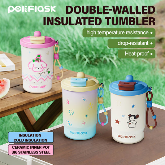 Peliflask Ceramic Liner Coffee Cup with Straw Flask Hot And Cold Tumbler-500ML