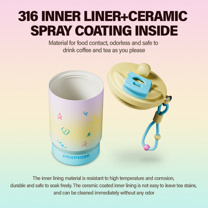 Peliflask Ceramic Liner Coffee Cup with Straw Flask Hot And Cold Tumbler-500ML