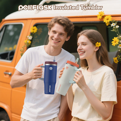 Peliflask 32oz Stainless Steel Insulated Tumbler with Foldable Straw & Handle – Leakproof Travel Cup