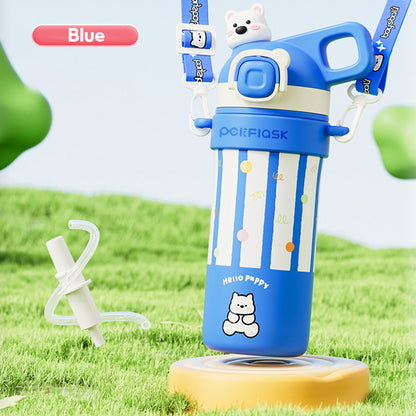 Peliflask 600ml Cute Insulated Straw Cup – Pop-Up Lid Leakproof Tumbler with Strap (Hot & Cold)