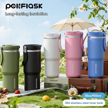 Peliflask 30/40oz Stainless Steel Thermos Portable Double-straw Cup Suitable For Outdoor