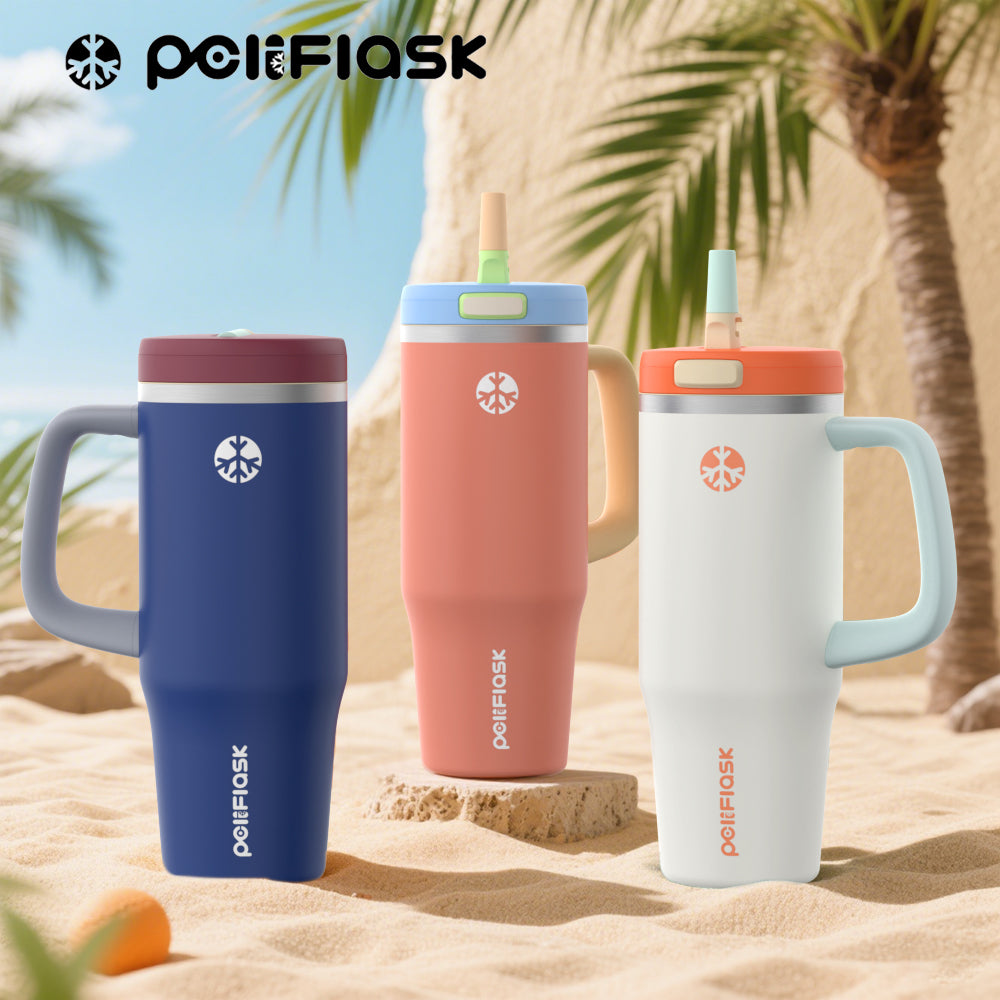 Peliflask 32oz Stainless Steel Insulated Tumbler with Foldable Straw & Handle – Leakproof Travel Cup