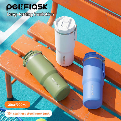 Peliflask 30/40oz Stainless Steel Thermos Portable Double-straw Cup Suitable For Outdoor