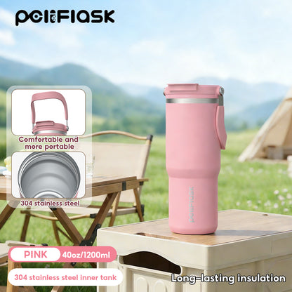 Peliflask 30/40oz Stainless Steel Thermos Portable Double-straw Cup Suitable For Outdoor