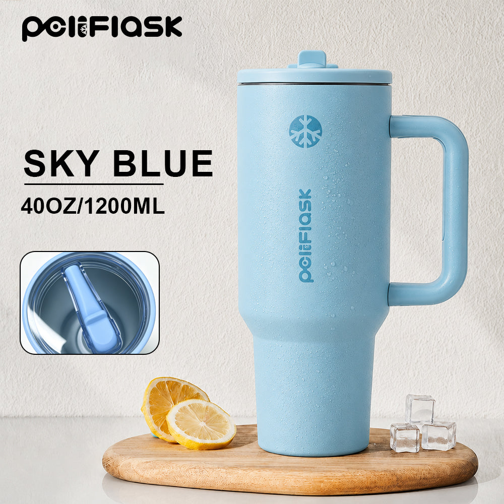 Peliflask 40oz Ice Tyrant Stainless Steel Insulated Tumbler with Handle &amp; Straw Lid – 1200ml Large Capacity Car Cup for Cold &amp; Hot Drinks