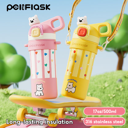 Peliflask 600ml Cute Insulated Straw Cup – Pop-Up Lid Leakproof Tumbler with Strap (Hot & Cold)