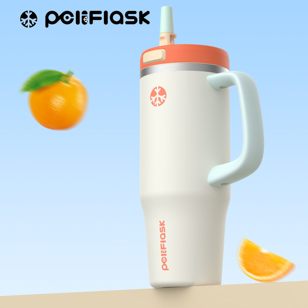 Peliflask 32oz Stainless Steel Insulated Tumbler with Foldable Straw & Handle – Leakproof Travel Cup