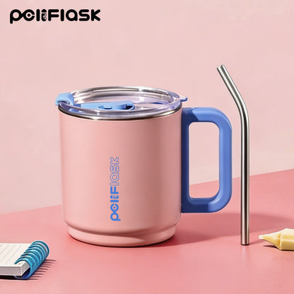 Peliflask 15oz Dopamine Stainless Steel Coffee Mug with Handle & Straw – Insulated Tumbler for Office, Home & Travel