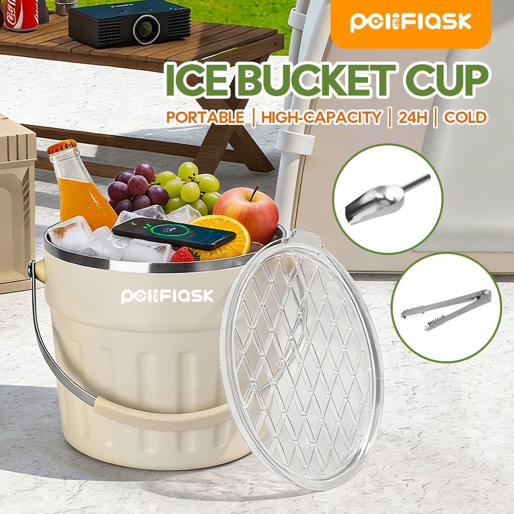 Peliflask 7.7L Large Capacity Stainless Steel Ice Bucket With Ice Shovel/Ice Clamping&Bar