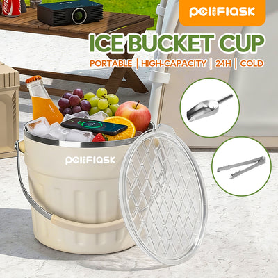 Peliflask 7.7L Large Insulated Ice Bucket with Lid & Tongs – Stainless Steel Outdoor Cooler